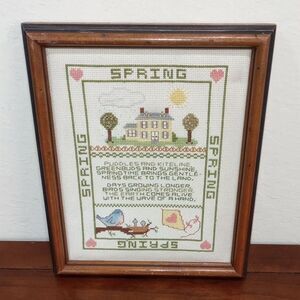 Completed Framed Cross Stitch "Spring" - Designed by Gloria & Pat Inc. -1984
